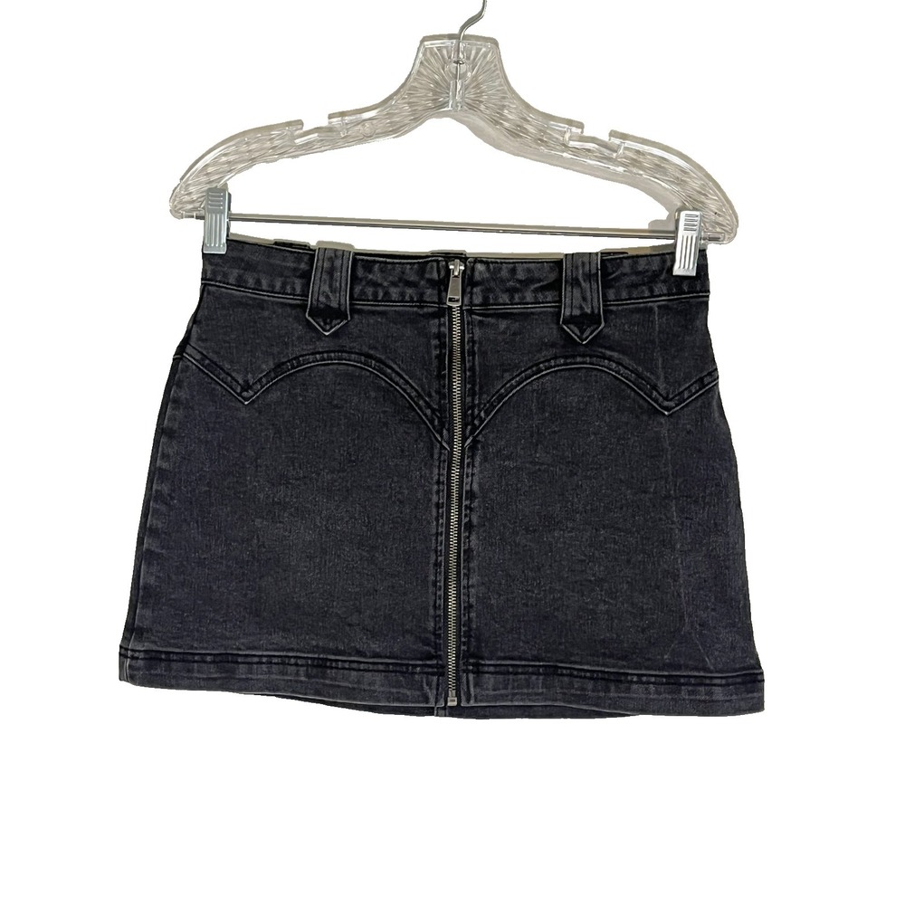 Neutral Denim Mini‎ Skirt 9 Grunge Skater Western Rodeo Festival Boho Indie 80s